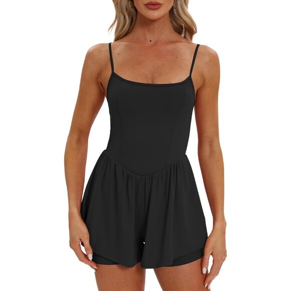 Beaully Women's Black Summer Sleeveless Romper Spaghetti  One Piece Outfits - Picture 1 of 5